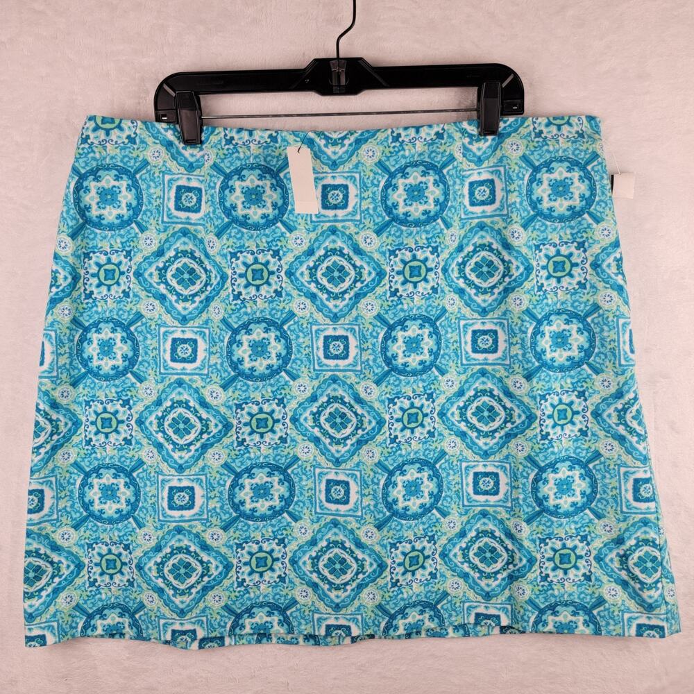 Talbots Cottagecore Skirt Straight Stretch Knee Sz 20W Teal Bohemian Print